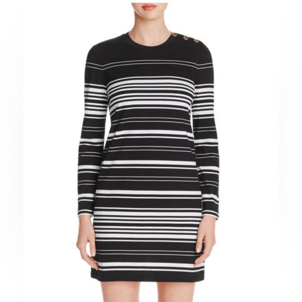 Tory Burch Mariana Black and White Striped Long Sleeve TShirt Dress Retail $225